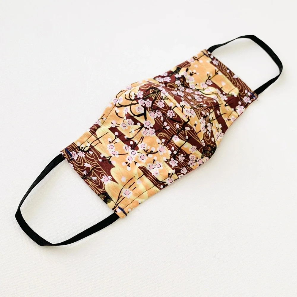 NEW Handmade Maroon Gold Cherry Blossom Print Face Mask